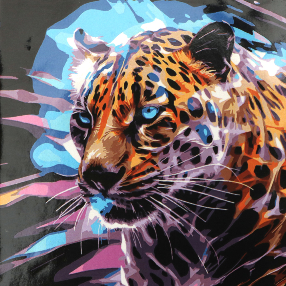 Striking Paint by Numbers Set 30x30 cm on Black Background – “Leopard” HWC0002