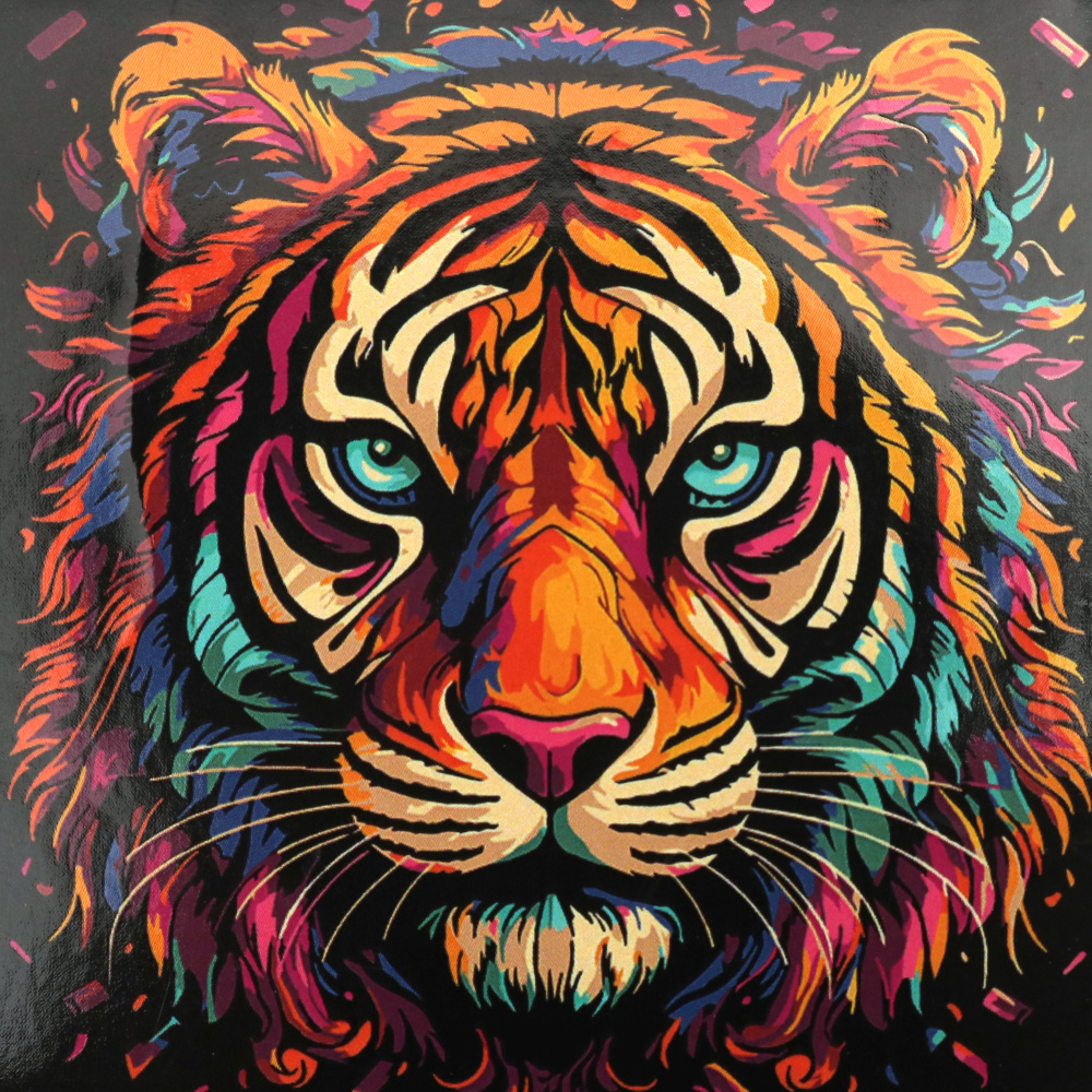 Powerful Paint by Numbers Set 30x30 cm on Black Background – “Tiger” HWC0032