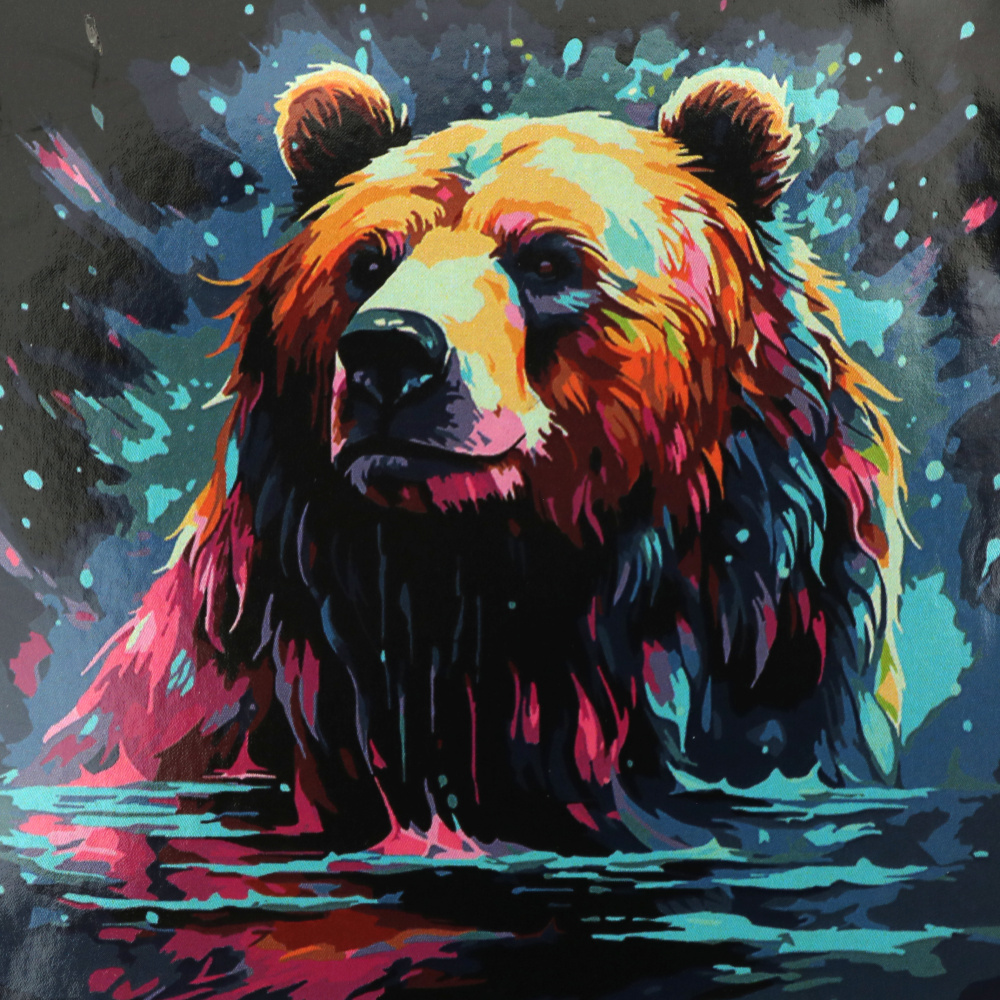 Set Pictură după Numere Urs Puternic 30x30 cm pe fundal negru – perfect pentru pasionații de natură și viață sălbatică | Hobby DIY & Craft HWC0023