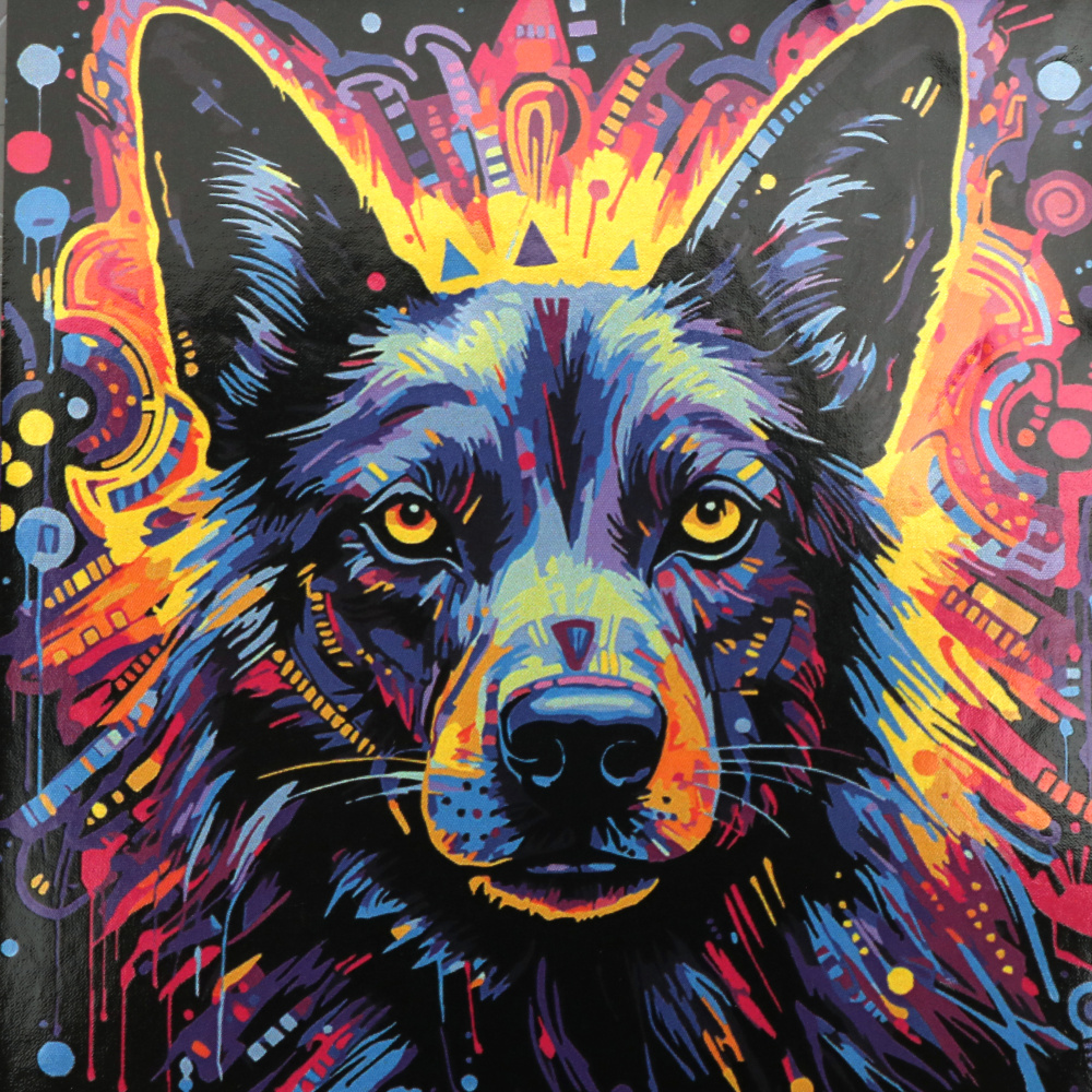 Set Pictură pe Numere Lup Maiestuos 30x30 cm, Fundal Negru – Perfect pentru iubitorii de artă animalieră HWC0015