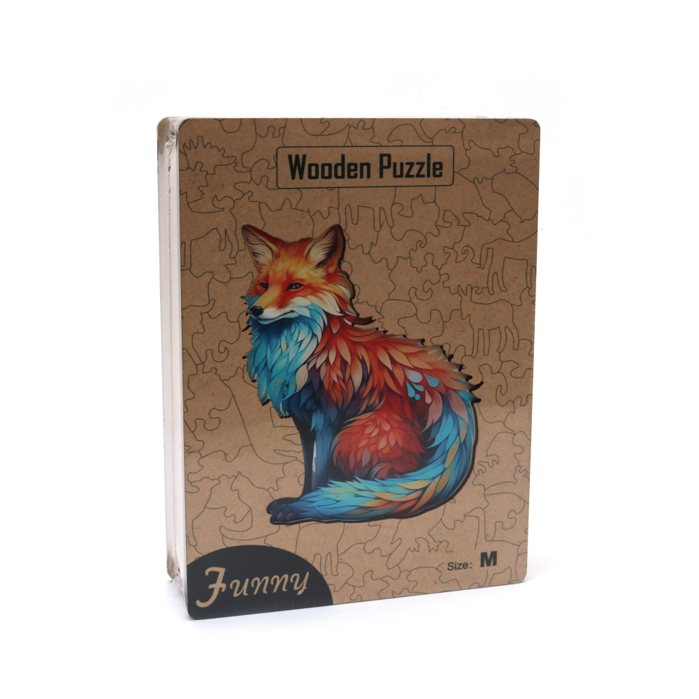 Charming Fox Wooden Puzzle in Box Size M – Perfect for Kids, Family Fun and Animal Art Lovers