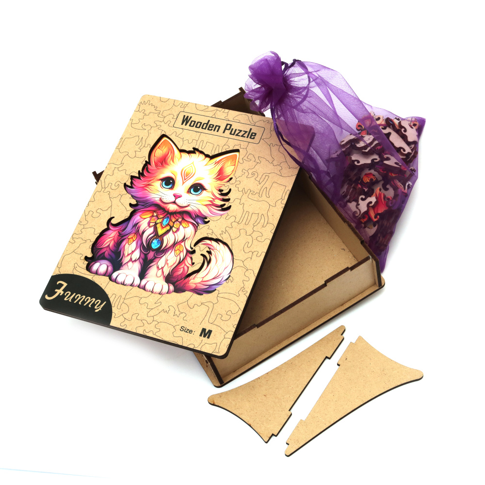 Charming Fox Wooden Puzzle in Box Size M – Perfect for Kids, Family Fun and Animal Art Lovers