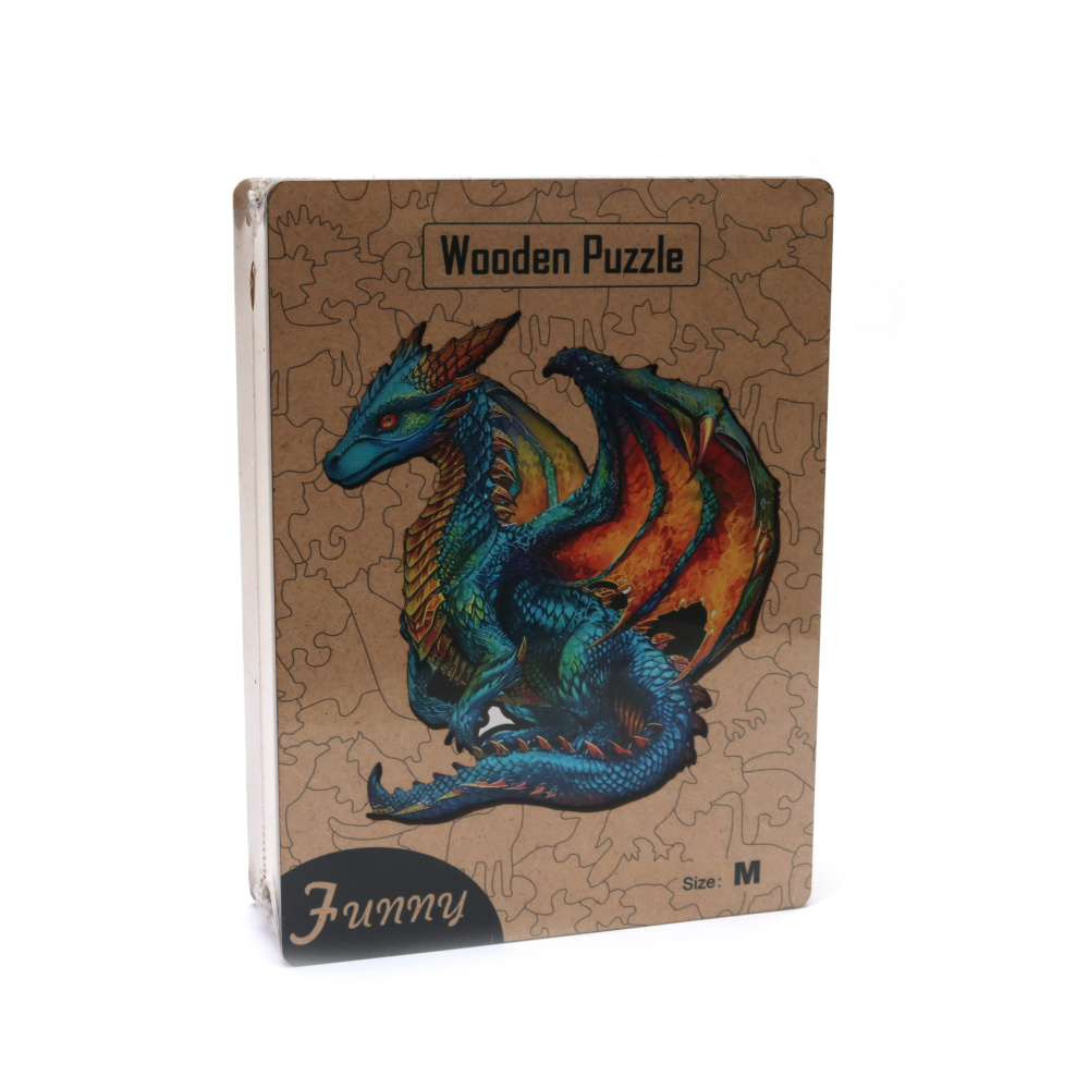 Mystical Dragon Wooden Puzzle in Box Size M – Perfect for Kids, Family Fun and Fantasy Art Lovers