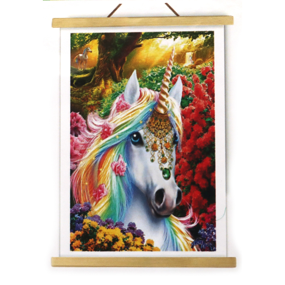 Set DIY pictură cu diamante Unicorn multicolor 40x50 cm, diamante rotunde – acoperire completă, cu ramă parțială – perfectă pentru artă fantasy și decor creativ pentru casă JSFH78716