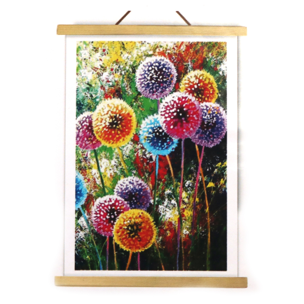 Pictură cu diamante rotunde 40x50 cm – Păpădii colorate vibrante – Acoperire completă (Full Drill), cu ramă parțială – Perfectă pentru artă inspirată de natură și decor interior luminos – JSFH75718