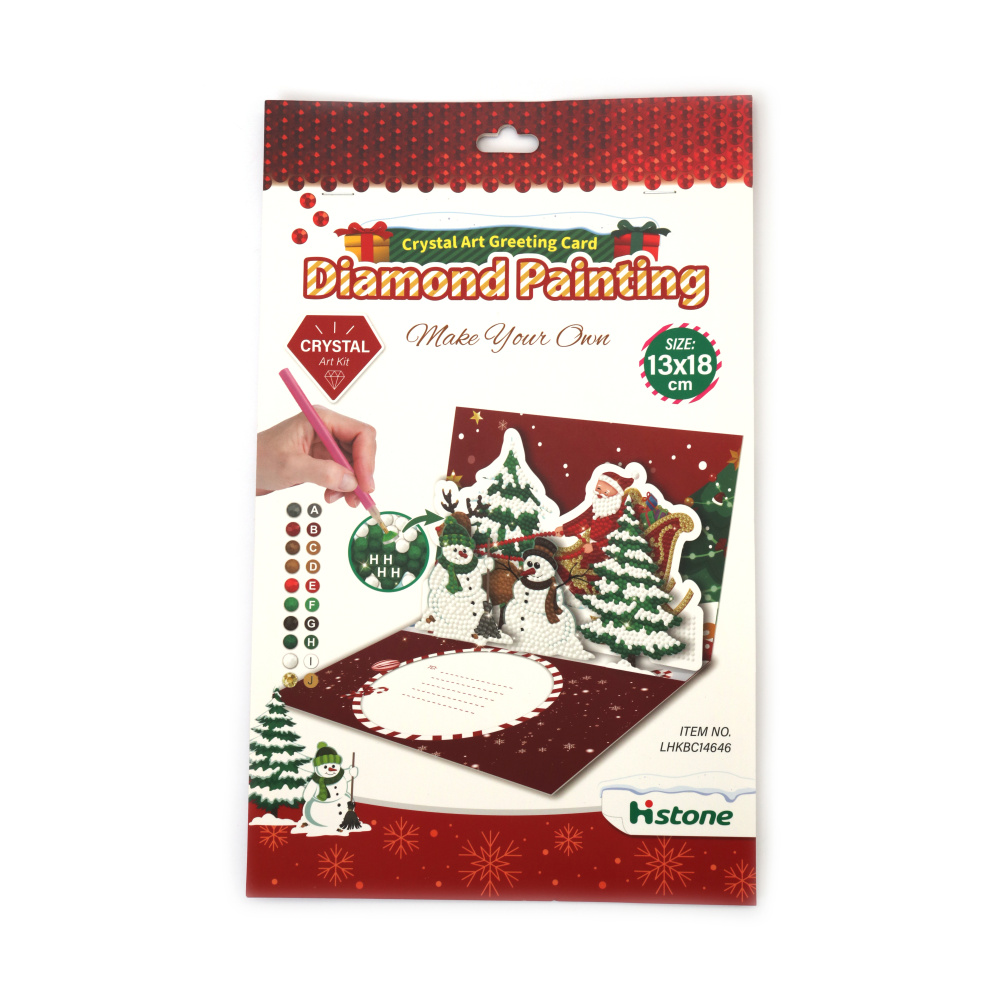 Brazi de Crăciun fermecători cu Om de Zăpadă și Ren – Felicitare de Crăciun 3D cu diamante, 13 x 18 cm, perfectă pentru urări de sărbători și cadouri festive, modele asortate LHKBC14656