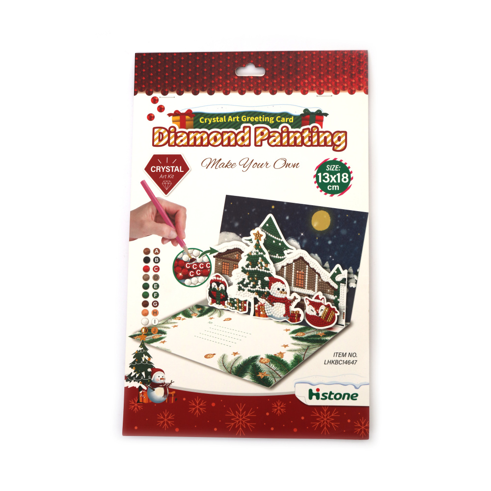 Căsuțe de Crăciun adorabile cu pinguin și vulpe – Felicitare de Crăciun diamantată 3D, 13x18 cm – Perfectă pentru urări de sărbători și cadouri de iarnă LHKBC14647