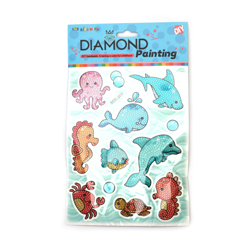 Set pictură cu diamante – stickere cu viețuitoare marine drăgălașe, perfect pentru copii, iubitorii mării și activități Hobby & Craft DIY, SCC203