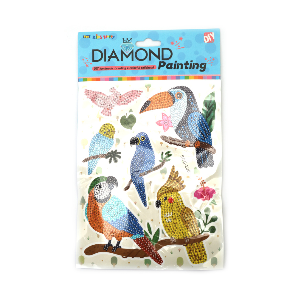 Set de Autocolante pentru Pictură cu Diamante Papagali și Tucani – Ideal pentru Copii, Artă Tropicală, Hobby Creativ DIY SCC205