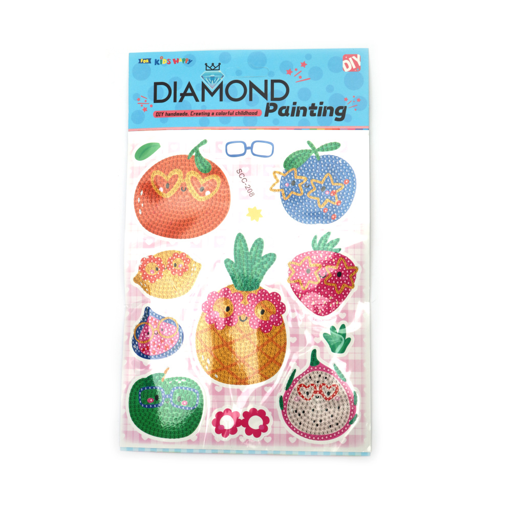 Kit Stickere Fructe Exotice pentru Pictură cu Diamante – Perfect pentru Copii, Crafturi de Vară și Distracție Creativă, Asortate (Mixte) SCC208