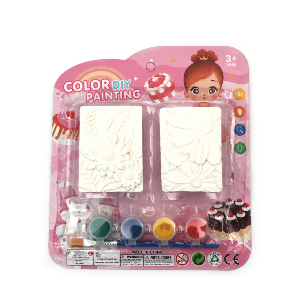 Set de 2 figurine din ipsos pentru colorat cu vopsele și pensulă - flori