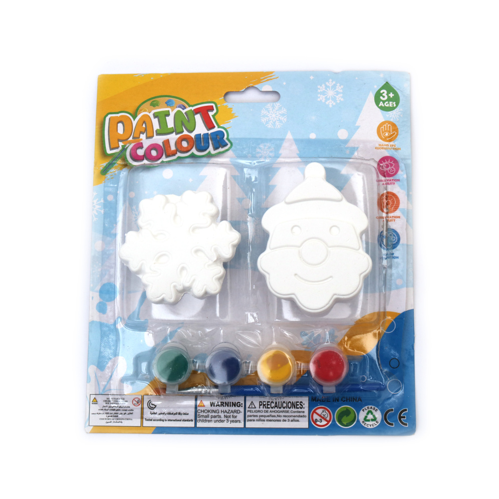 Set de 2 figurine din ipsos pentru colorat cu vopsele și o pensulă - Crăciun
