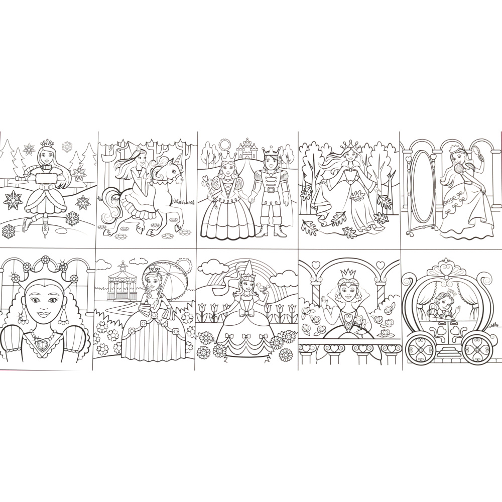 Carte de colorat cu apă pentru copii, 10 coli - prințese