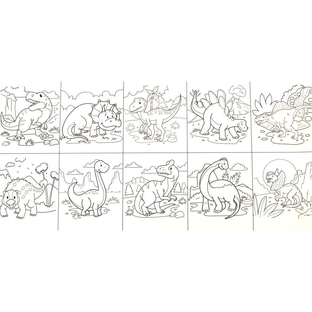 Carte de colorat cu apă pentru copii, 10 coli - dinozauri