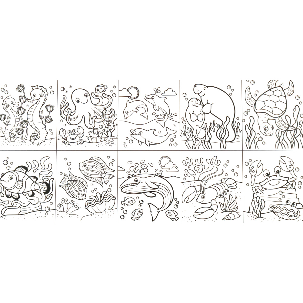 Carte de colorat cu apă pentru copii, 10 coli - creaturi marine