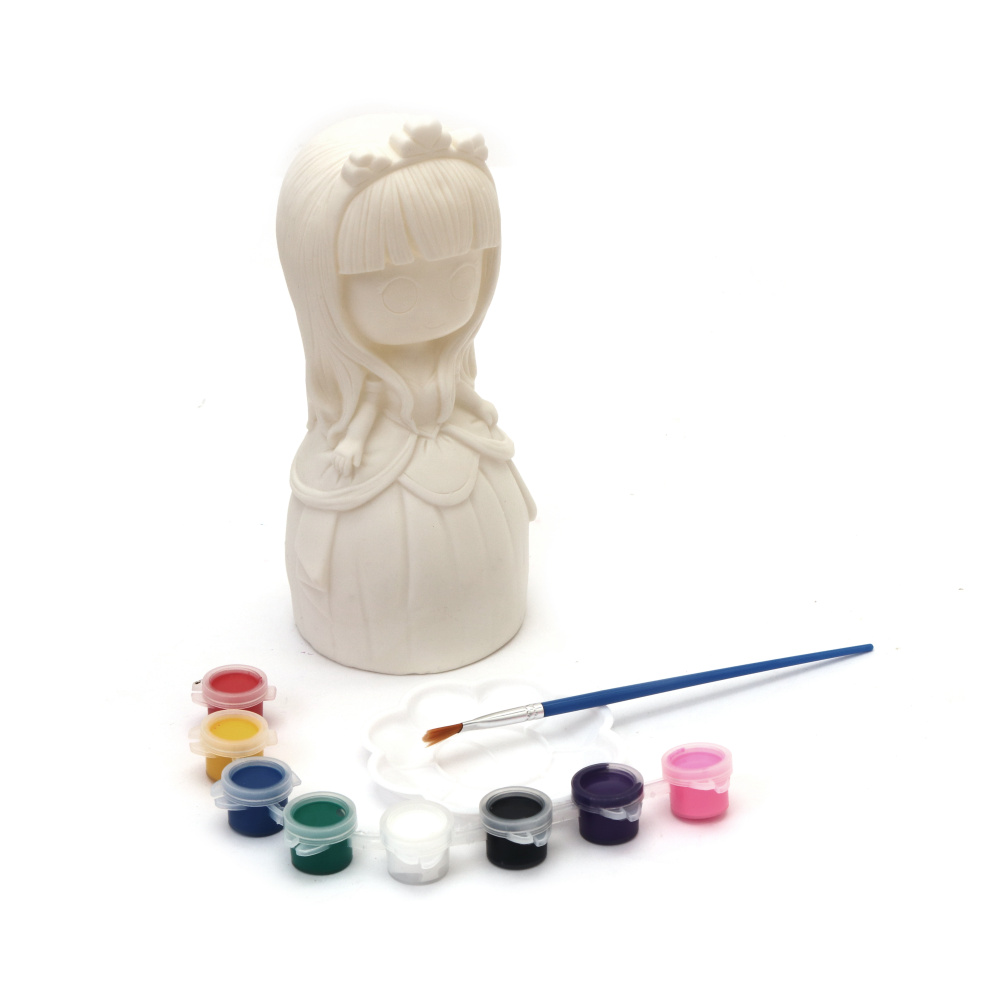 Cutie de colorat din plastic 80x140 mm cu pensulă și vopsele - Princess