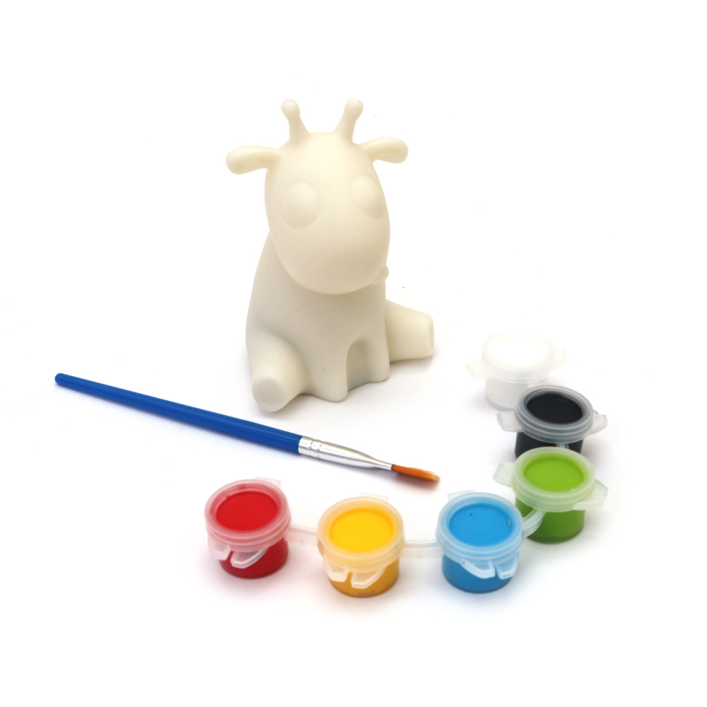 Cutie de colorat din plastic 60x90 mm cu pensulă și vopsele - girafă