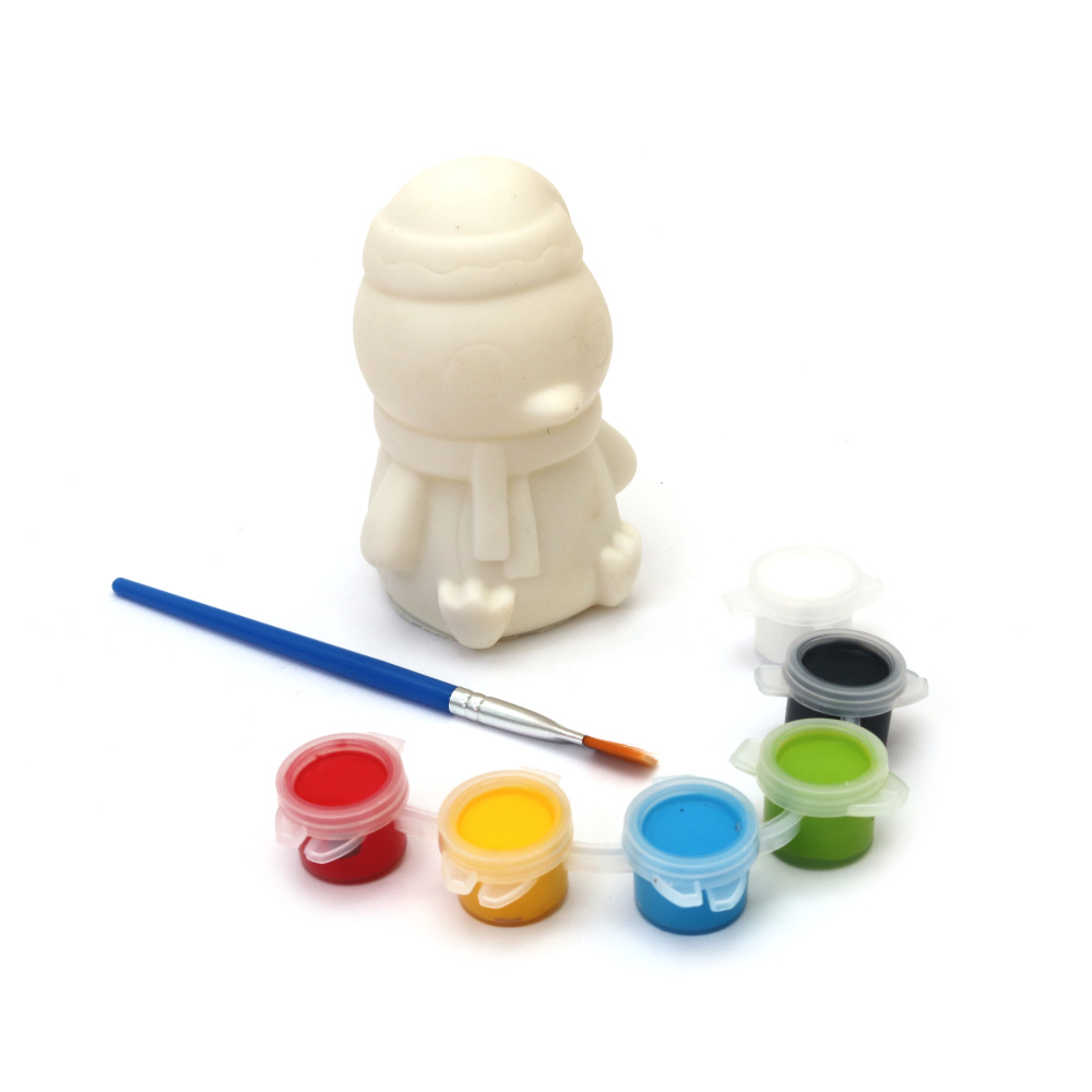 Cutie de colorat din plastic 60x90 mm cu pensulă și vopsele - pinguin