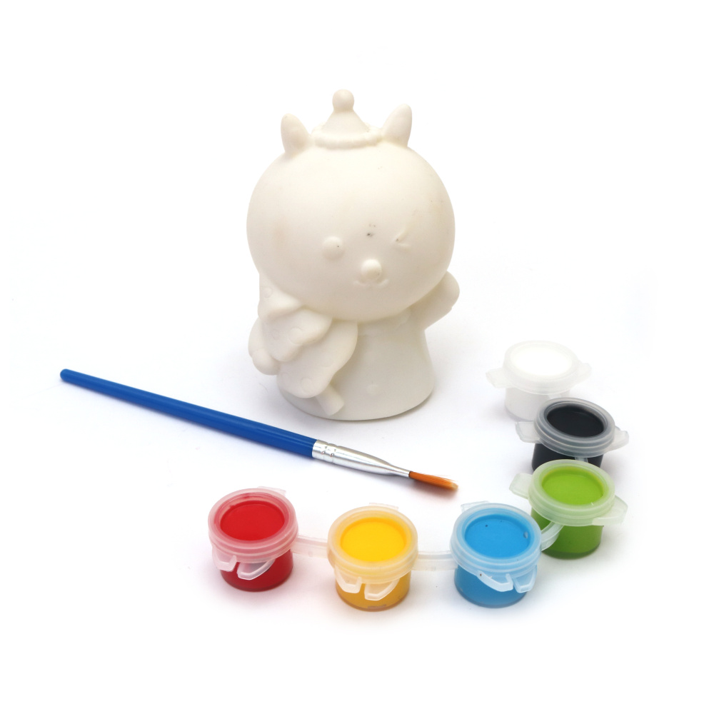 Cutie de colorat din plastic 60x90 mm cu pensulă și vopsele - ursuleț cu brad de Crăciun