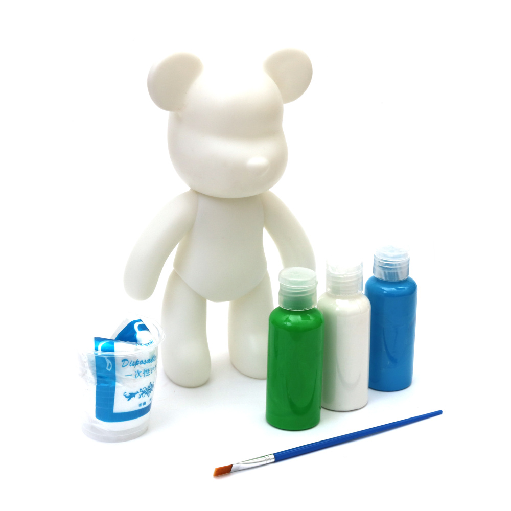 Set de colorat creativ ursuleț 22x13 mm cu 3 culori de vopsele - gamă albastră