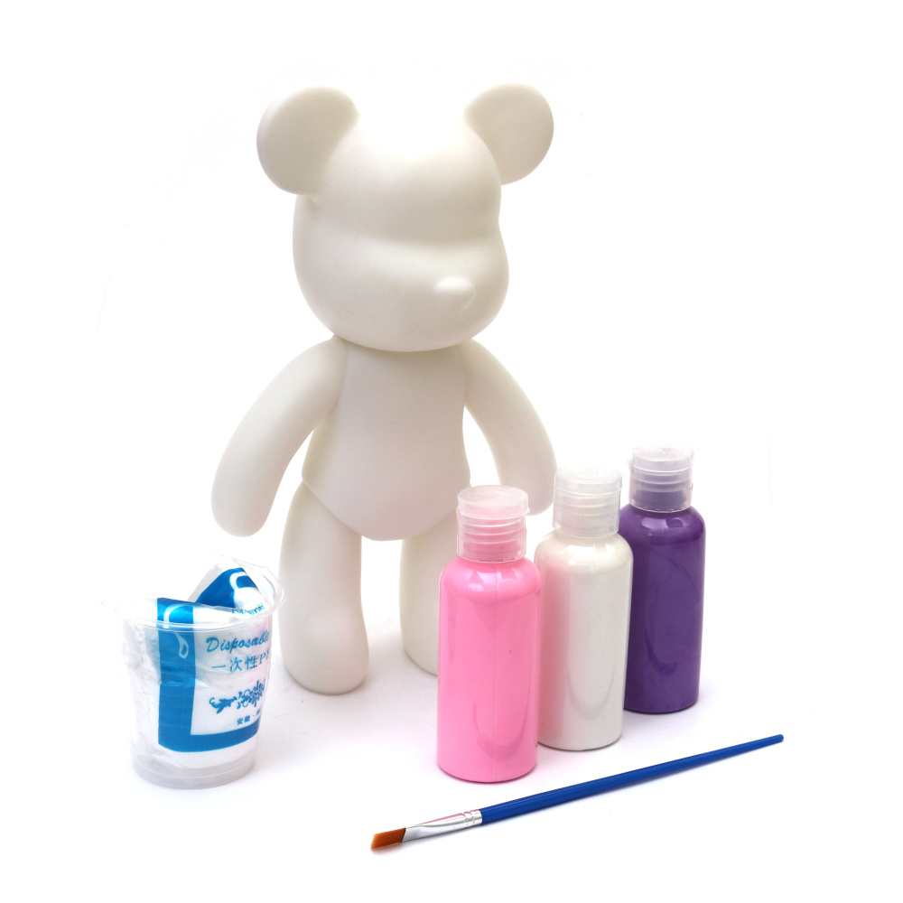 Set de colorat creativ ursuleț 22x13 mm cu 3 culori de vopsele - gamă mov