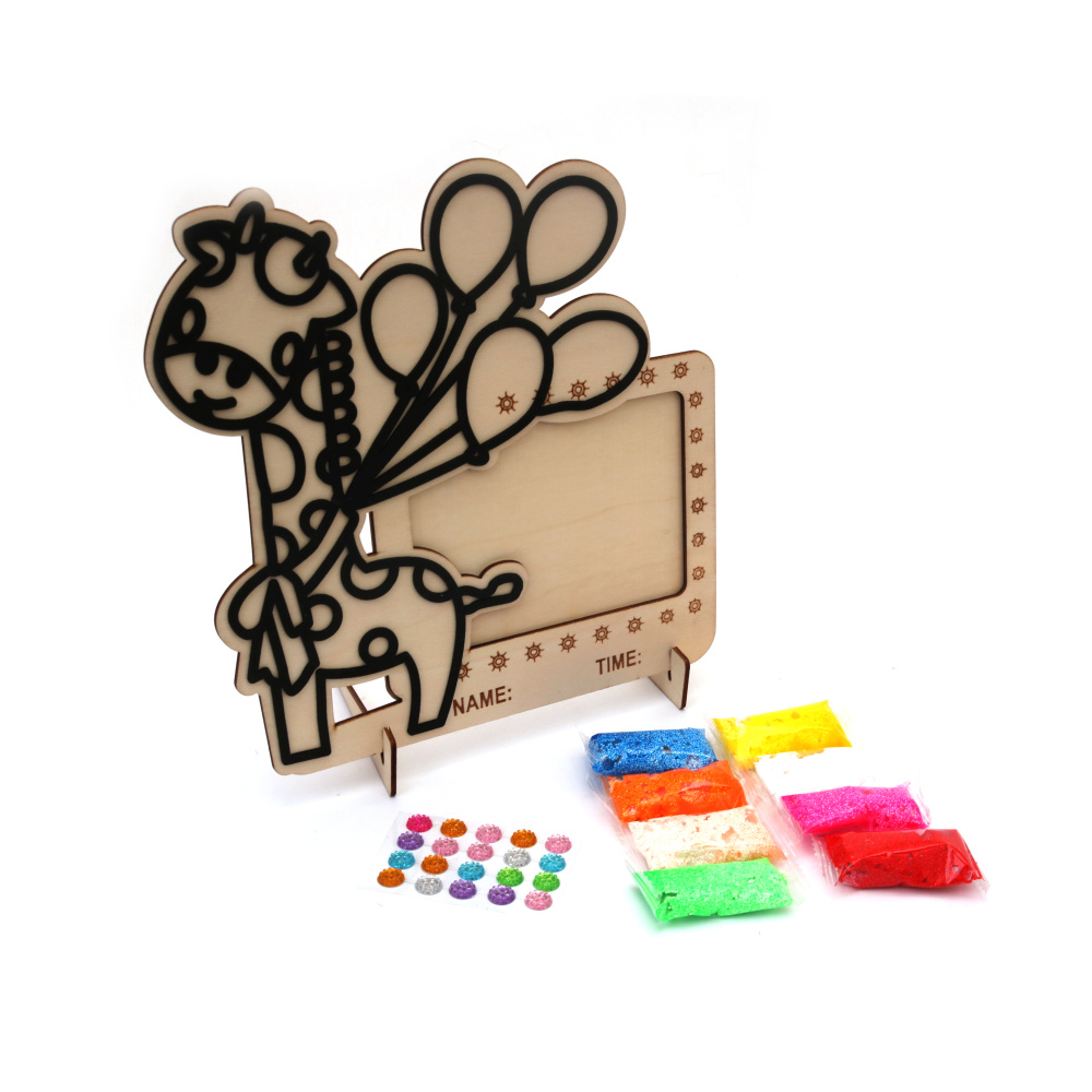 Cute Giraffe Wooden Photo Frame Craft Kit With Air-Dry Modeling Clay And Stick-On Crystals – Perfect For Kids Creative Crafts And DIY Decorating