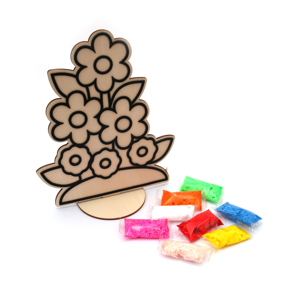 Colorful Flowers Wooden Figurine Craft Kit With Air-Dry Modeling Clay – Perfect For Kids Creative Crafts And DIY Decorating