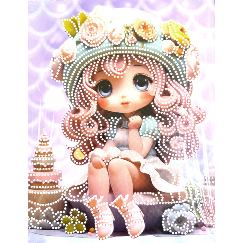 Tapiserie cu diamante 23x30 cm, lipire parțială cu diamante rotunde și ramă - Sugar Girl DG-30125