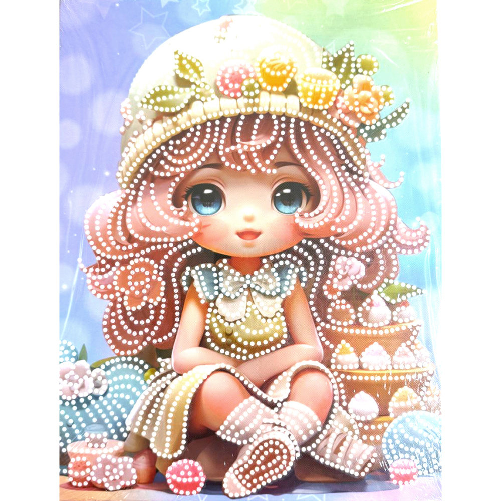 Tapiserie cu diamante 23x30 cm, lipire parțială cu diamante rotunde și ramă - Sugar Girl DG-30126