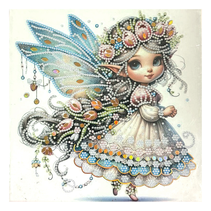 Tapiserie cu diamante 20x20 cm, diamante rotunde, lipite parțial, cu ramă - Zână strălucitoare LT-034