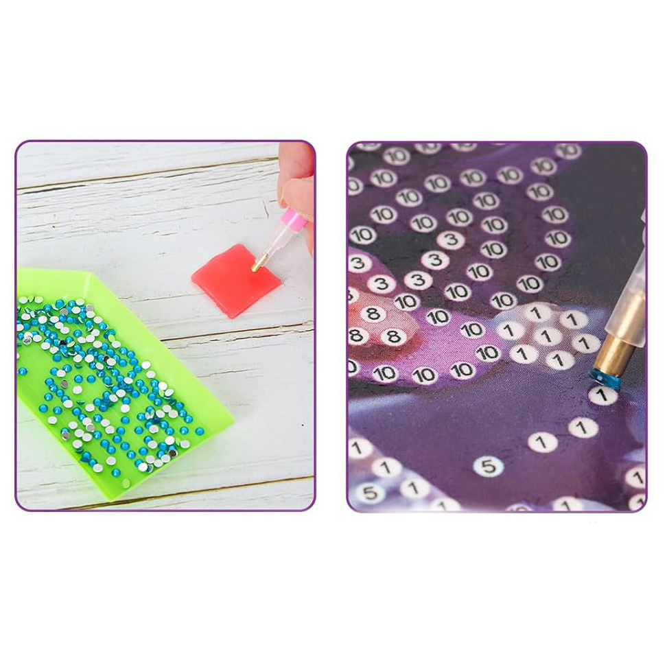 Tapiserie cu diamante 20x20 cm, lipire parțială cu diamante rotunde și ramă - Cățeluș alb pufos LT-033