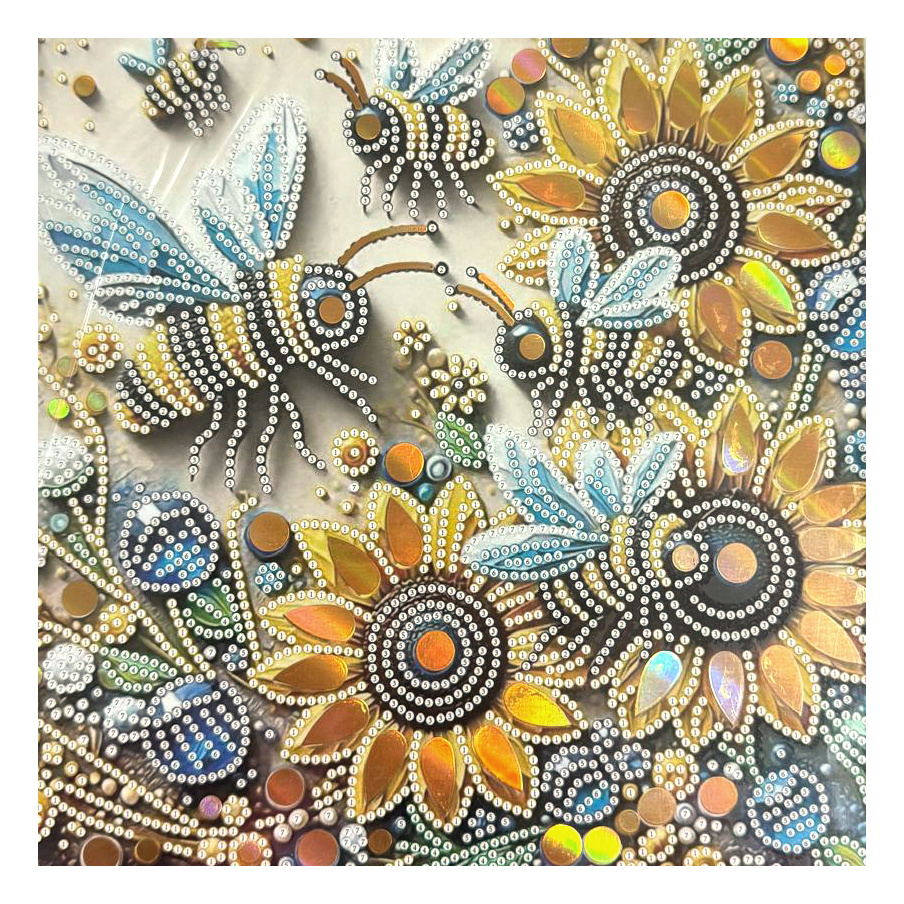 Tapiserie cu diamante 20x20 cm, diamante rotunde, lipite parțial, cu ramă - Sunny bees LT-028