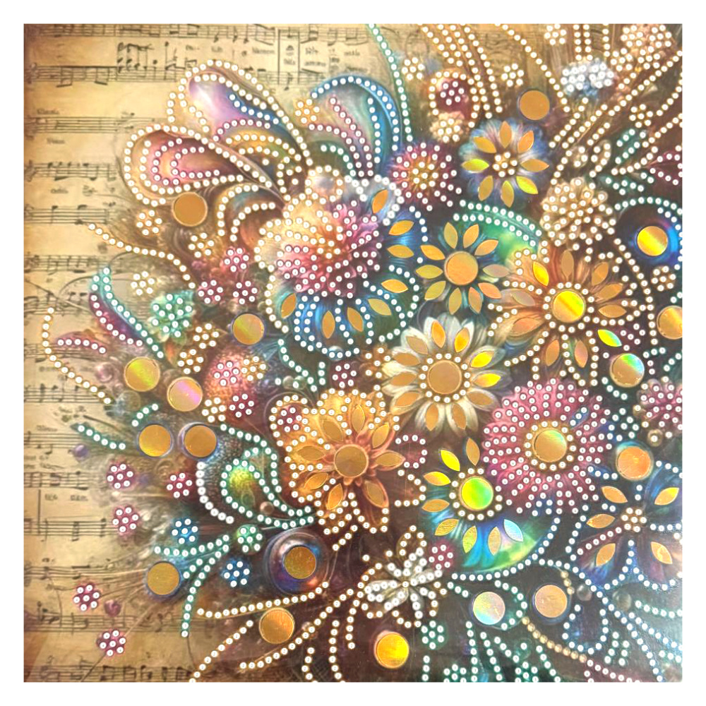 Tapiserie cu diamante 30x30 cm, diamante rotunde, lipite parțial, cu ramă - Melodie înfloritoare LT-3536