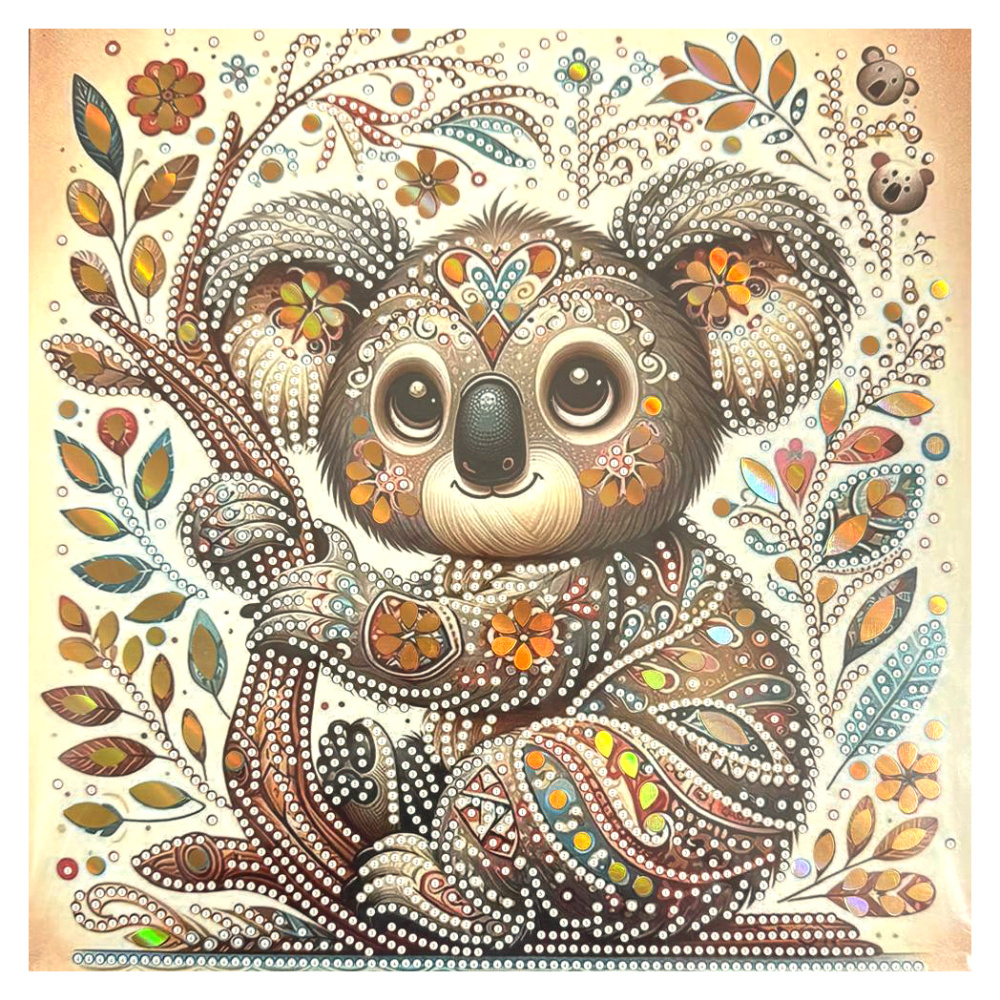 Pictură cu diamant adorabilă 30x30 cm cu diamante rotunde – Model parțial perforat Sunny Koala cu ramă elegantă LT-3532