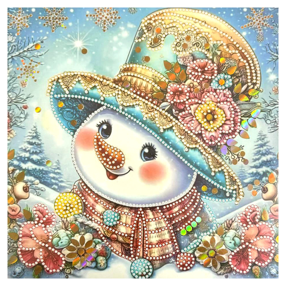 Pictură cu diamant 30x30 cm cu diamante rotunde – Model de bulgăre de zăpadă colorat cu ramă elegantă LT-3540