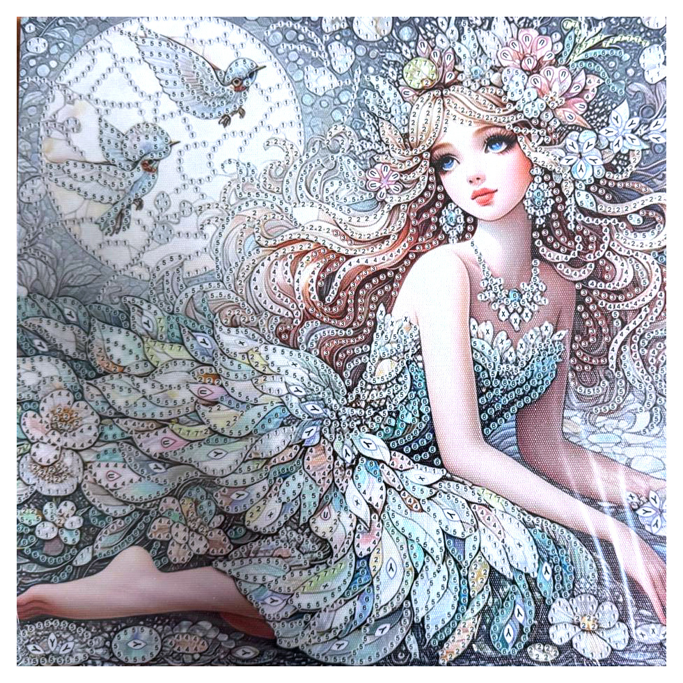 Pictură cu diamant magică și delicată, 25x25 cm – Diamante rotunde strălucitoare, perforație parțială cu ramă elegantă – YY106