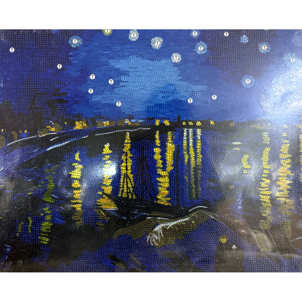 Tapiserie cu diamante 40x50 cm, diamante rotunde, înfășurată complet, cu ramă - Noapte înstelată peste Ron BYX4522