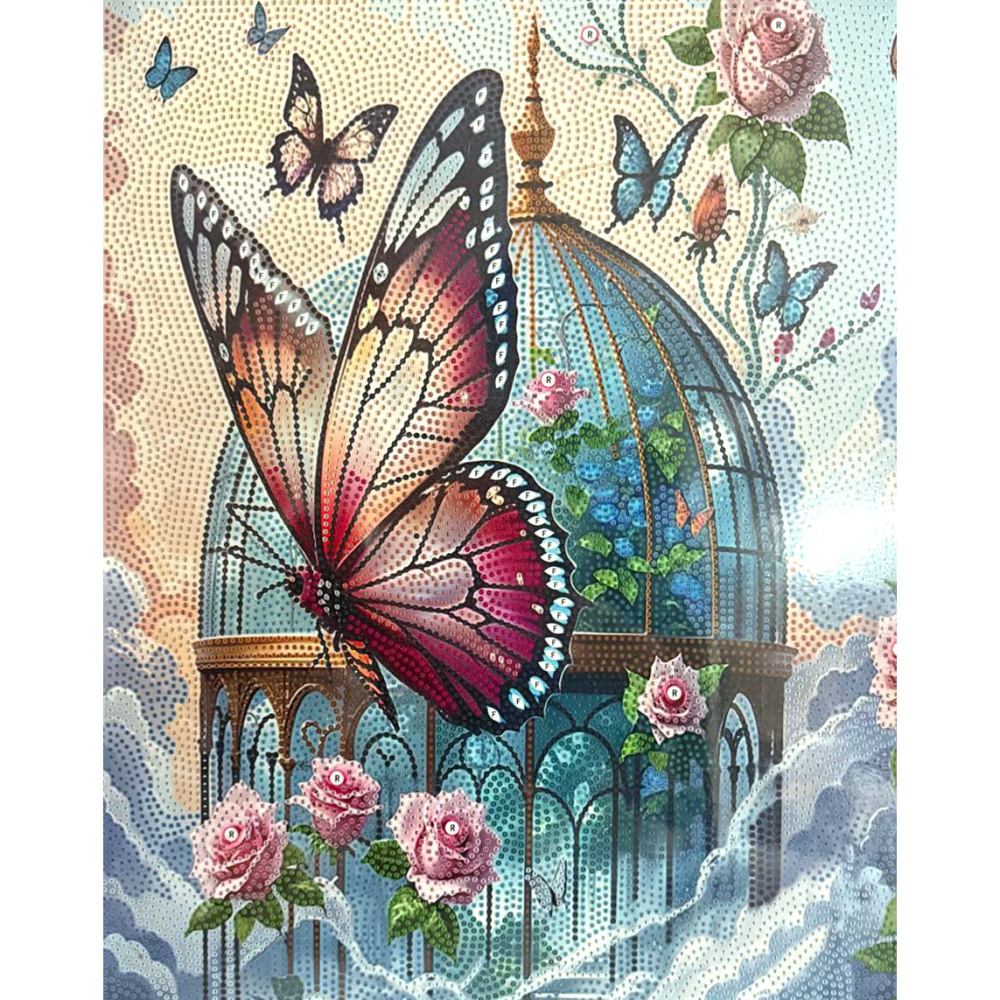 Tapiserie cu diamante 40x50 cm, diamante rotunde, înfășurare completă cu ramă - Butterfly Magic XQYX86099