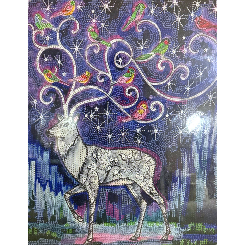 Tapiserie cu diamante 40x50 cm, diamante rotunde, înfășurare completă cu ramă - Coarne de cerb magice XQYX86091