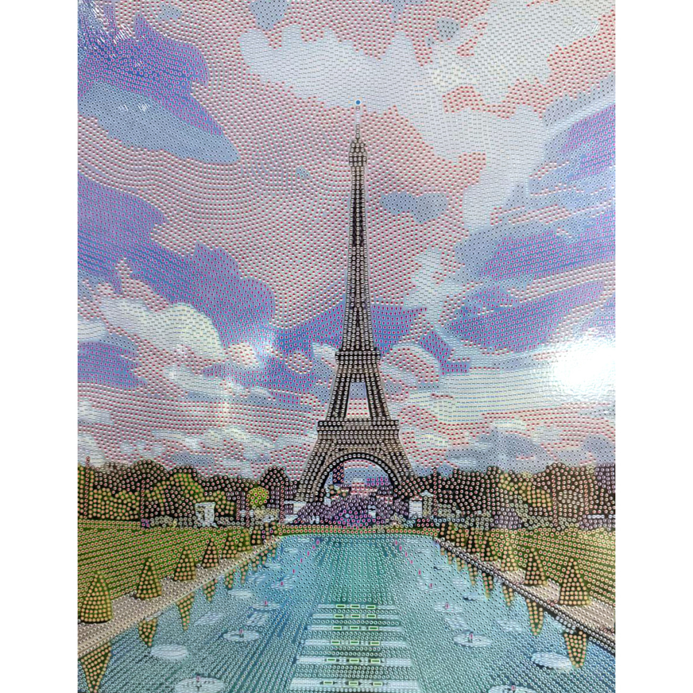 Tapiserie cu diamante 40x50 cm, diamante rotunde, înfășurare completă cu ramă - Magia Turnului Eiffel BYX4520