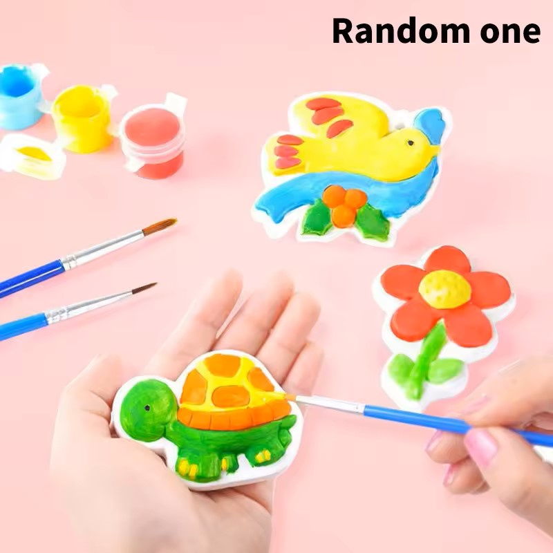 Гипсова плочка за оцветяване с 3 цвята бои и четка микс фигури