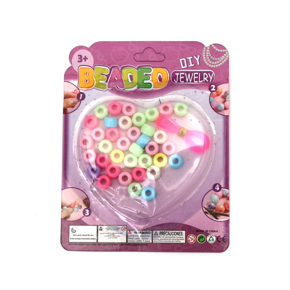 Set de mărgele din plastic pentru confecționarea bijuteriilor – Formă rotundă 9 mm, Gaură 4 mm – Mix de culori – Ideal pentru brățări, coliere