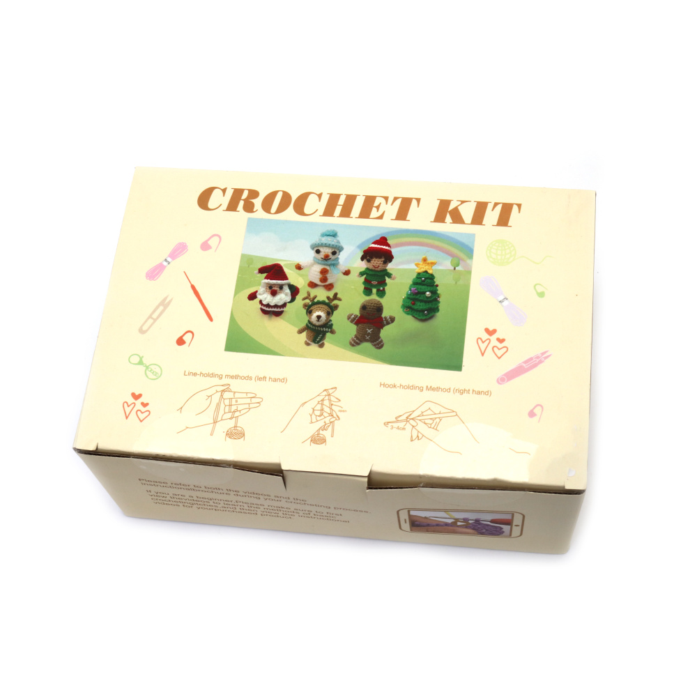 Kit de croșetat Amigurumi festiv – 6 modele de Crăciun, 50×50×50 mm – Un set vesel și creativ, perfect pentru cadouri de sărbători și decorațiuni lucrate manual