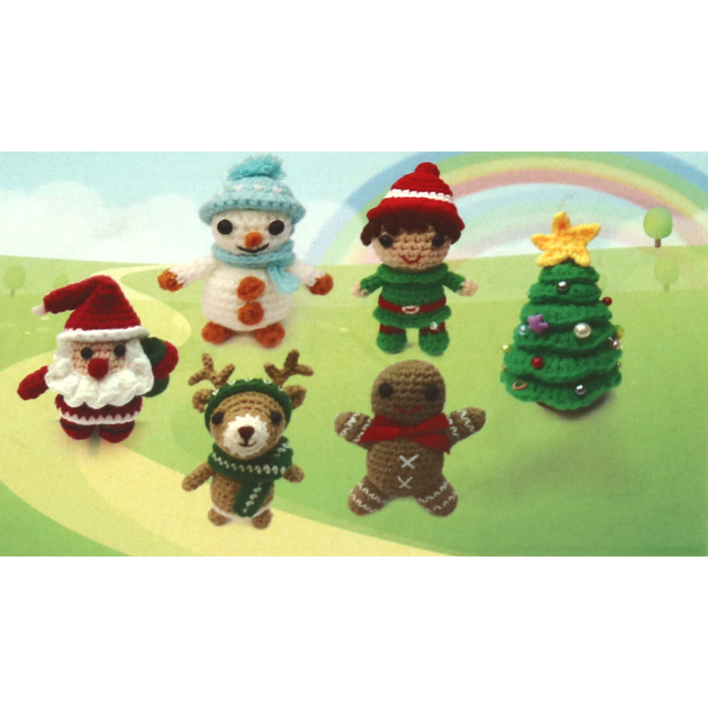 Kit de croșetat Amigurumi festiv – 6 modele de Crăciun, 50×50×50 mm – Un set vesel și creativ, perfect pentru cadouri de sărbători și decorațiuni lucrate manual
