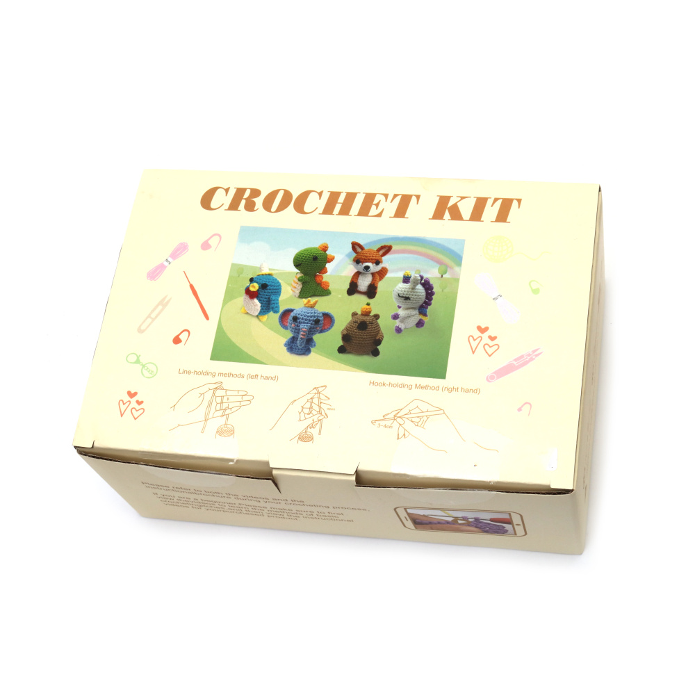 Kit de croșetat Amigurumi încântător – 6 modele drăguțe de animale, 50×50×50 mm – Un set distractiv și creativ, perfect pentru iubitorii de meșteșuguri și idei de cadouri lucrate manual