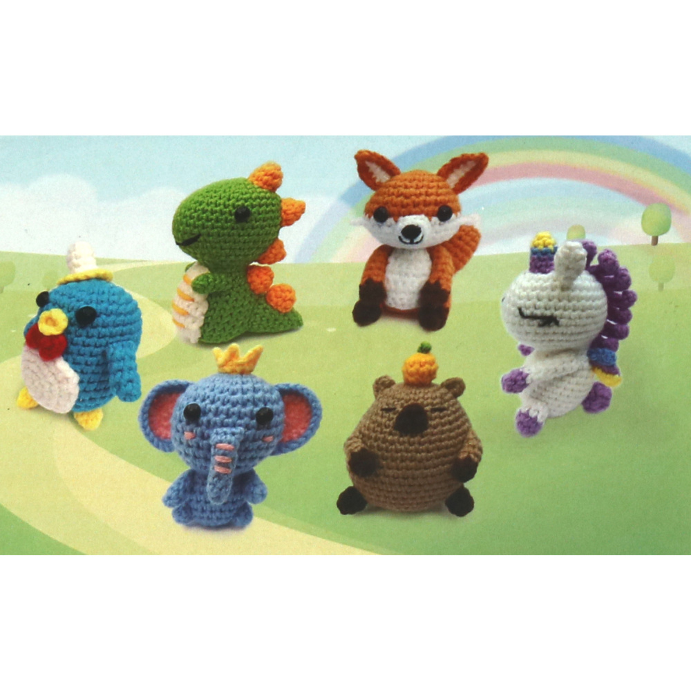 Kit de croșetat Amigurumi încântător – 6 modele drăguțe de animale, 50×50×50 mm – Un set distractiv și creativ, perfect pentru iubitorii de meșteșuguri și idei de cadouri lucrate manual