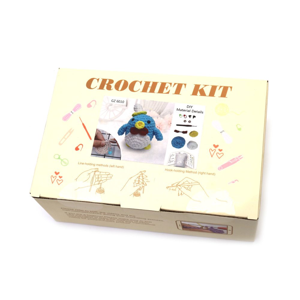Kit drăguț de croșetat Amigurumi „Pinguin albastru”, 50×50×50 mm, GZ6010 – Un proiect de croșetat distractiv și emoționant, perfect pentru cadouri lucrate manual și decorațiuni de iarnă