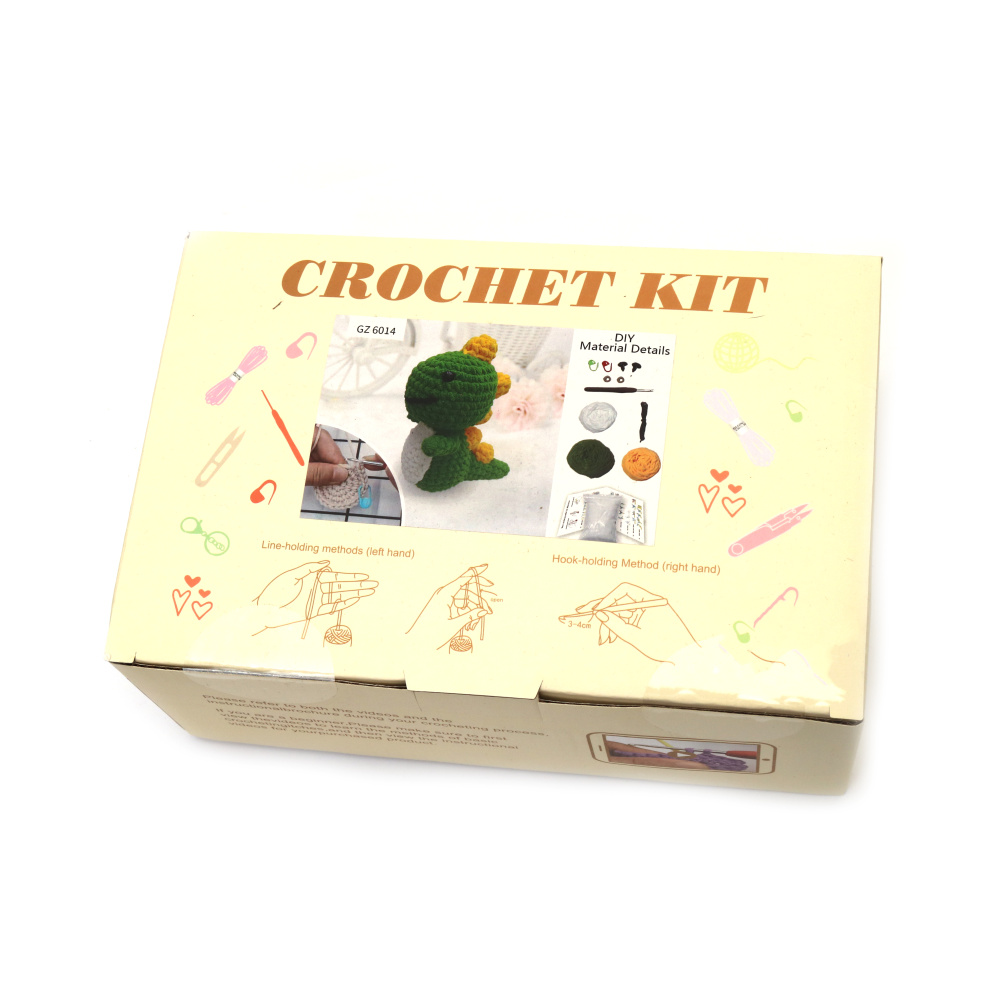 Kit drăguț de croșetat Amigurumi „Dinozaur”, 50×50×50 mm, GZ6014 – Perfect pentru proiecte DIY distractive de croșetat, cadouri și iubitorii de meșteșuguri creative