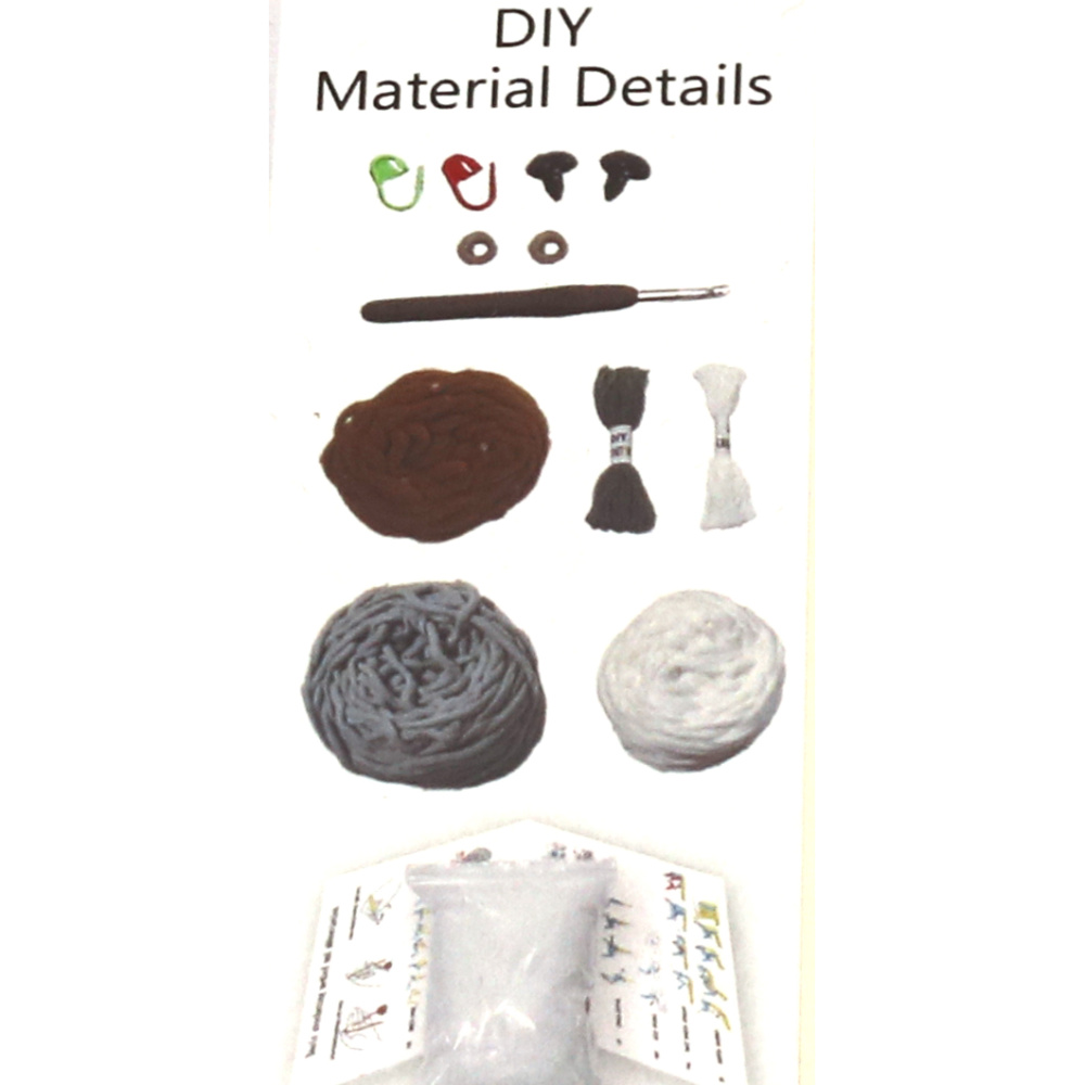 Adorabil kit de croșetat Amigurumi „Măgar gri”, 50×50×50 mm, GZ6063 – Un proiect de croșetat dulce și creativ, perfect pentru cadouri lucrate manual și decor inspirat de fermă