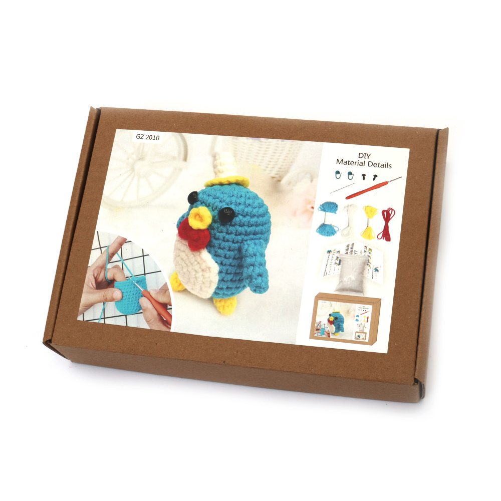 Adorabil kit de croșetat Amigurumi „Pinguin albastru”, 60×45×50 mm, GZ2010 – Perfect pentru proiecte distractive de croșetat, cadouri lucrate manual și pasionați de meșteșuguri